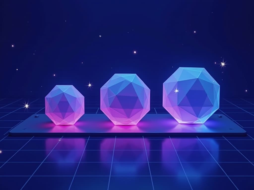 Three glowing spheres of different sizes representing a tiered AI model family with parallel agent connections