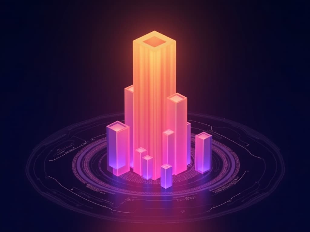 Large central prism tower surrounded by smaller converging towers connected by dashed geometric lines