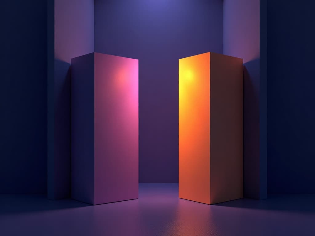Two opposing architectural slabs converging toward a narrow gap symbolizing competing AI labor narratives