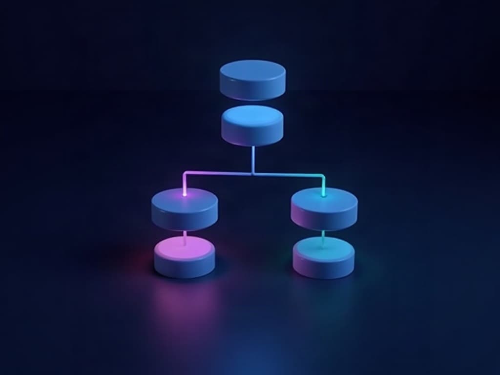 A glowing branching decision tree diagram showing model routing paths across cost tiers