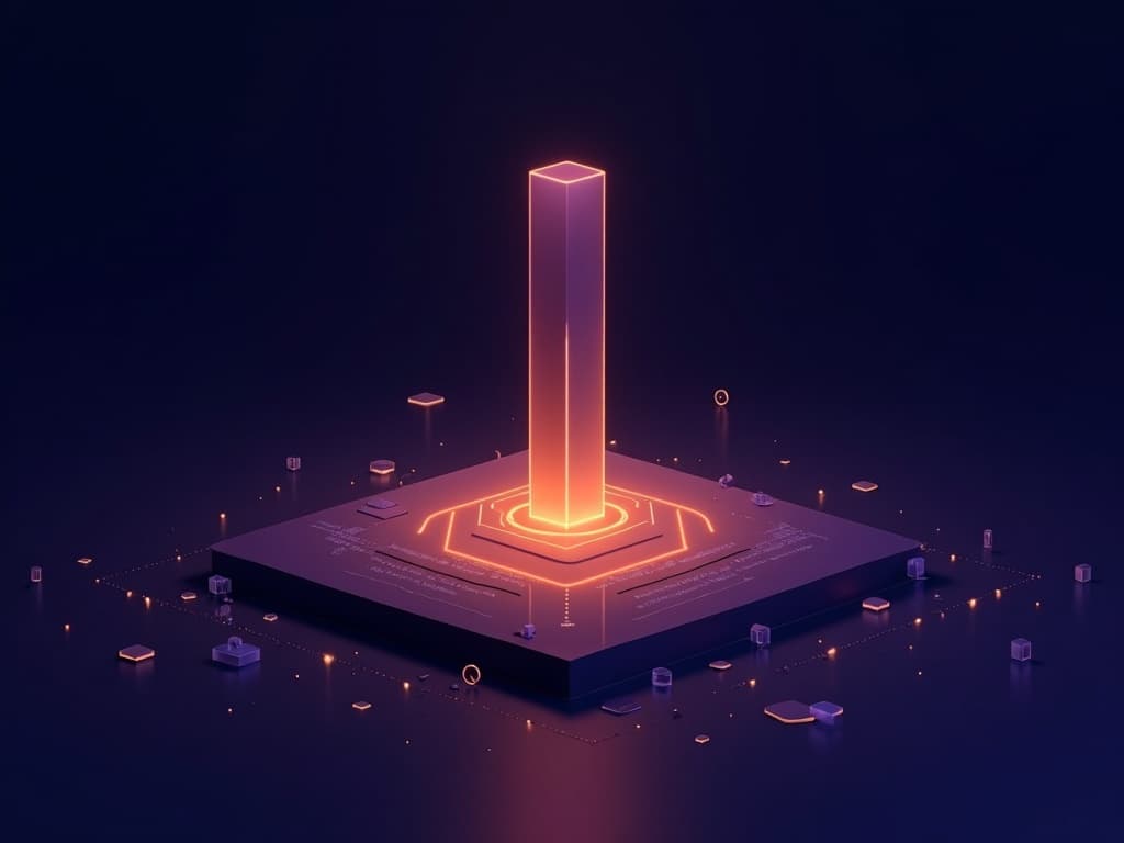 Wide amber slab base converging upward into a single narrow purple apex column