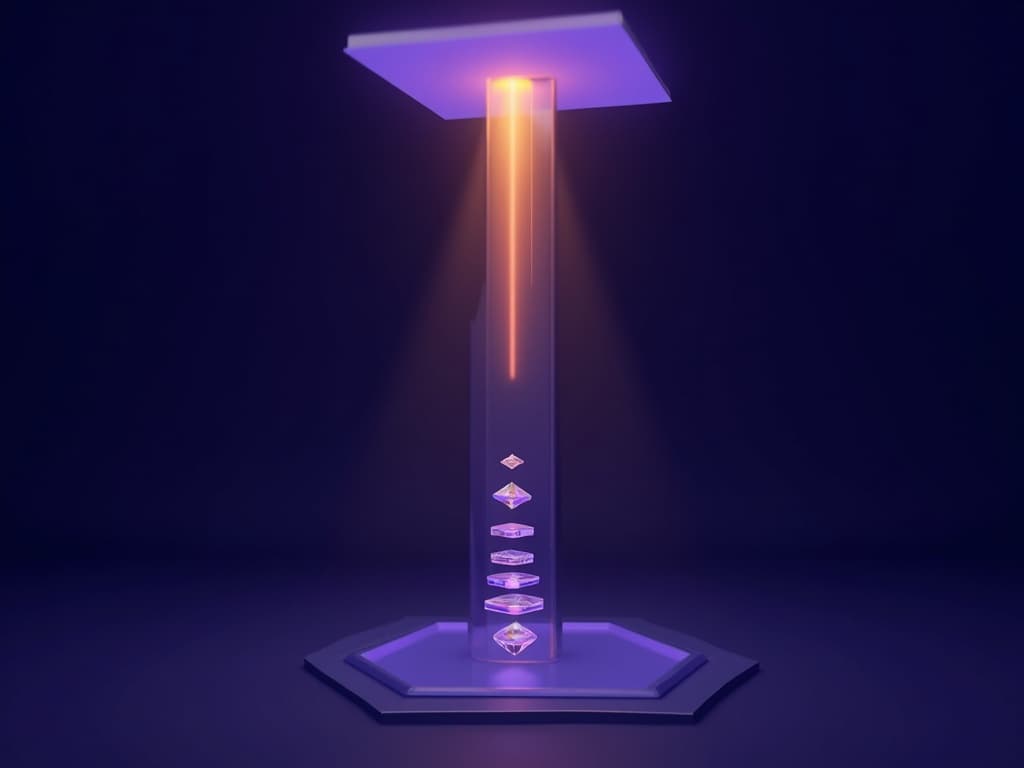 A tall prism with rising amber column compressed by a descending purple slab representing blocked career pipelines