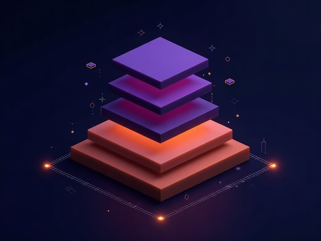 Four horizontal slabs narrowing from a wide dense amber base up to a sharp purple apex point