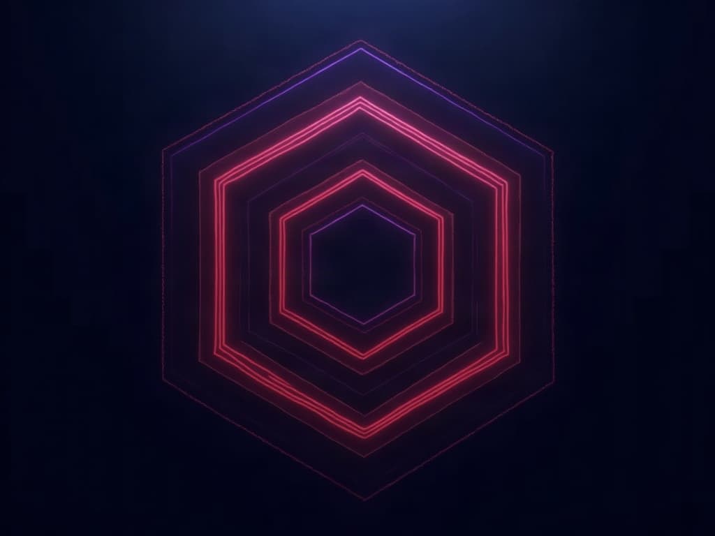 Five concentric rings of increasing scale radiating outward with fragmenting outer edges