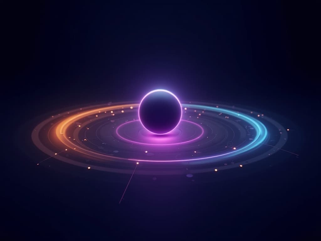 Central glowing sphere with six converging arc channels representing multi-channel AI conversation threading