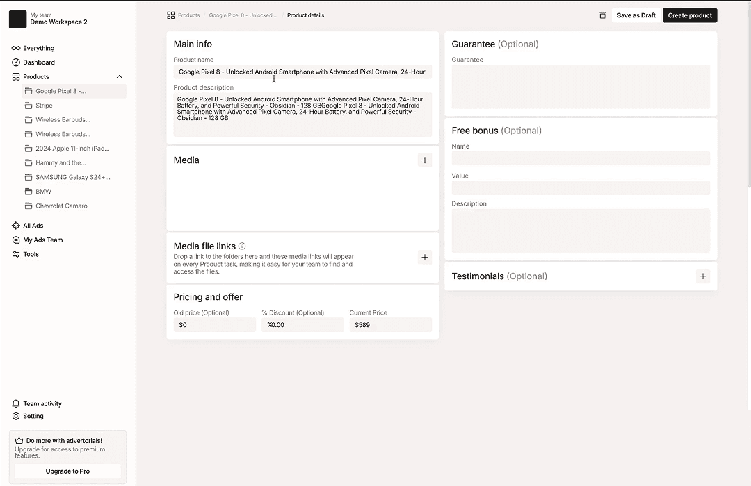 Advertorials screenshot 1