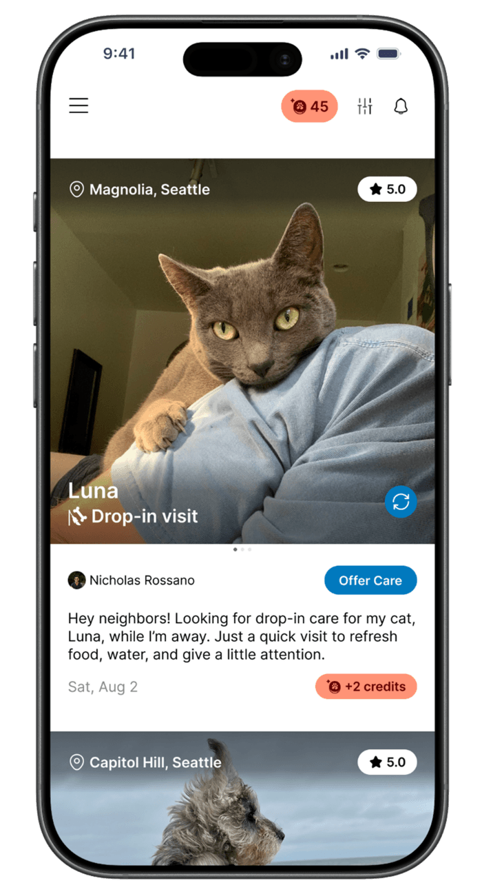 PetSitters App screen 1