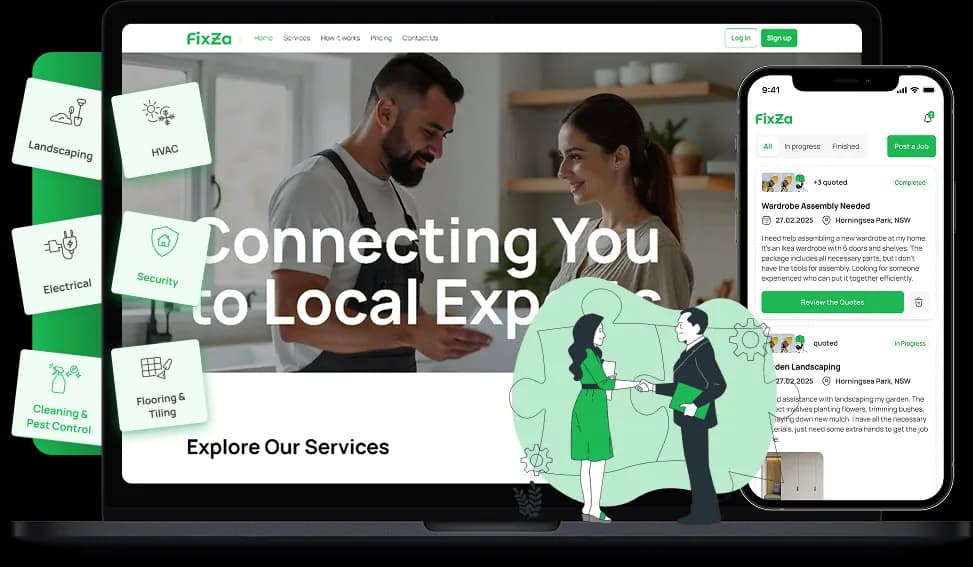 Fixza — AI home-services marketplace migrated from no-code to Next.js