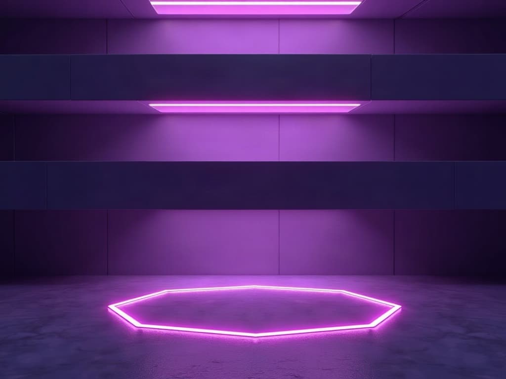 Three descending translucent purple strata converging to a single amber focal point below