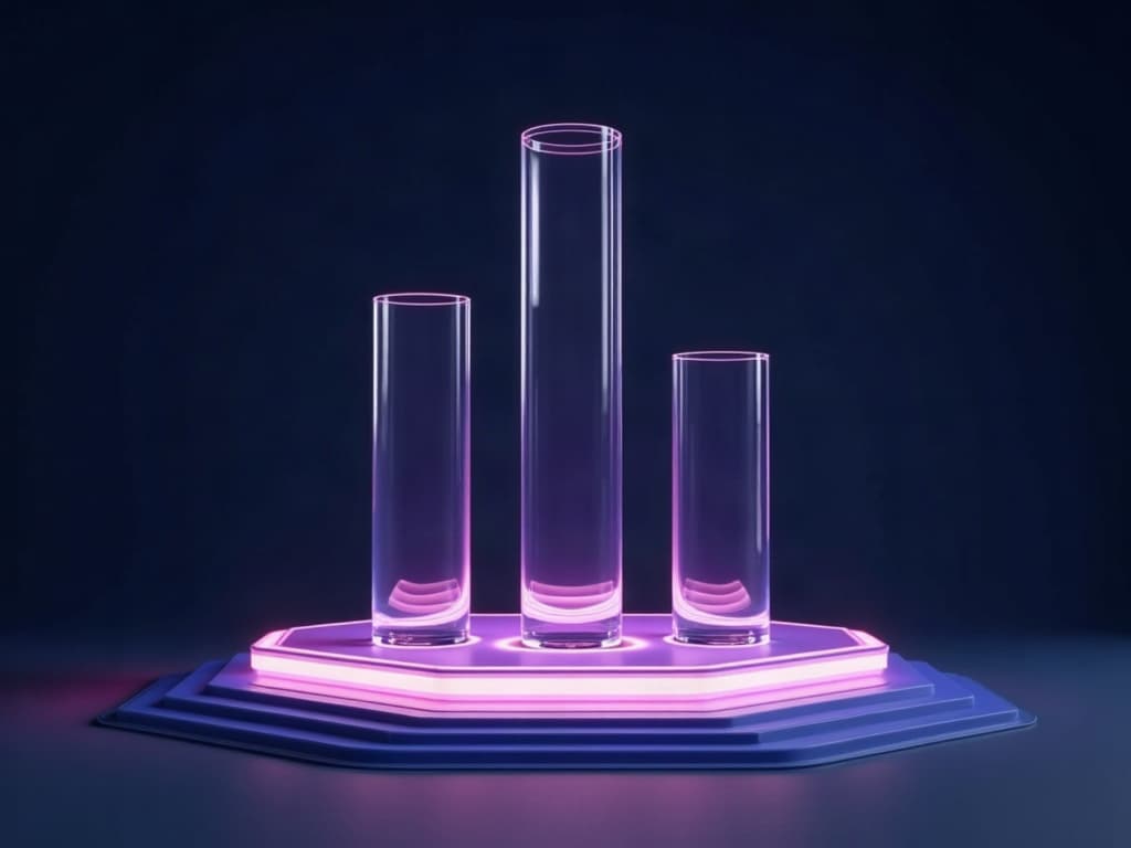 A rising platform lifting short glass columns to one height while the tallest pass through untouched