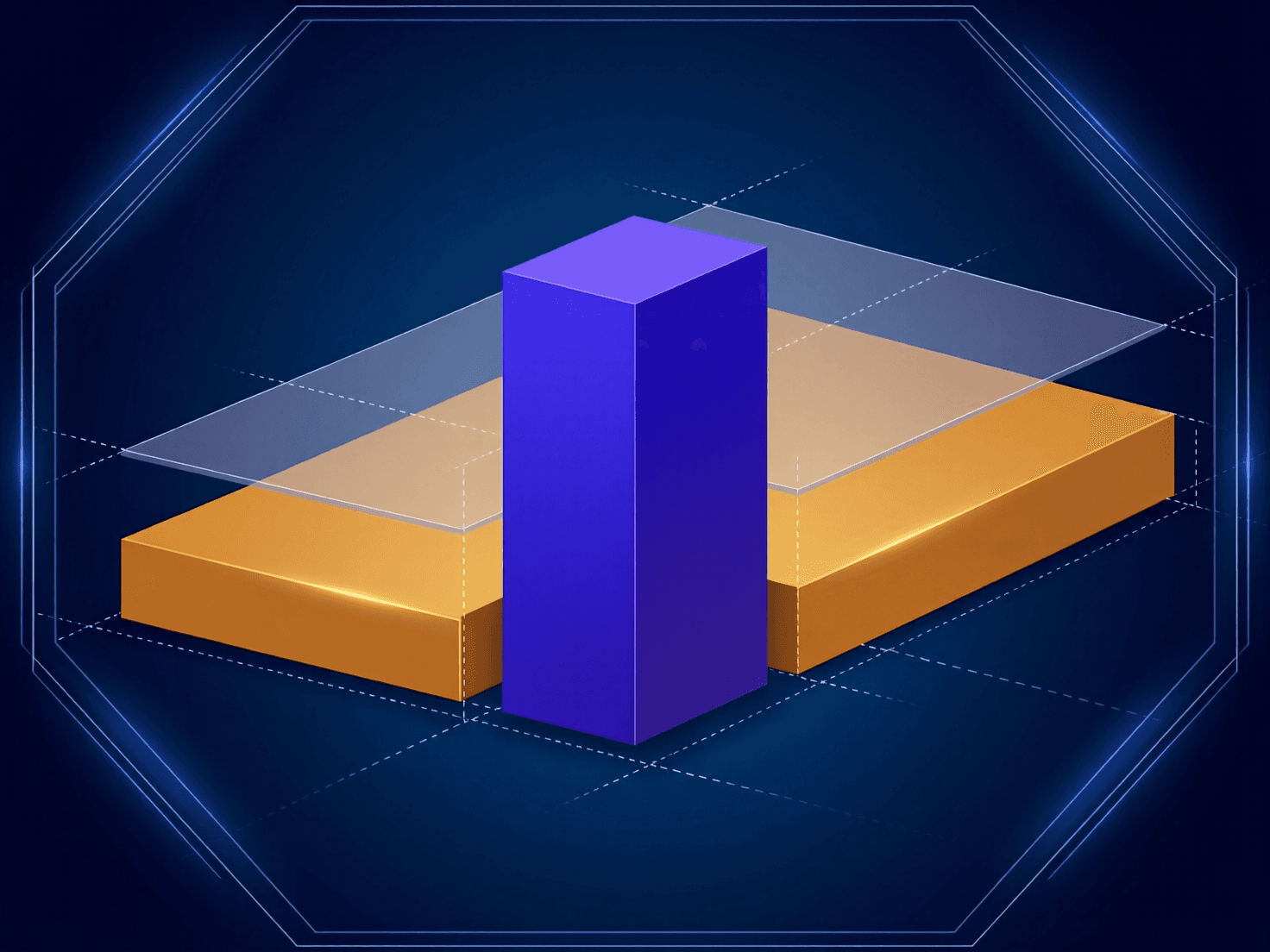 Two geometric forms showing a compact short-term memory prism above a wide long-term memory slab