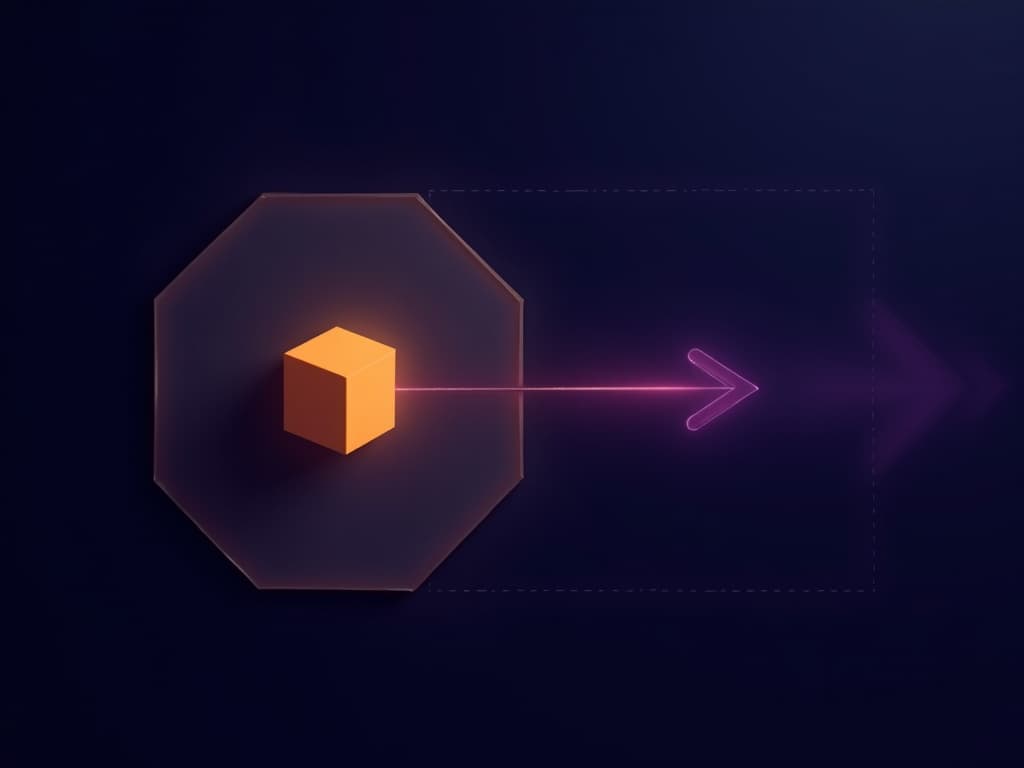 Amber cube transforming through a geometric plane into a purple vector arrow representing token-to-embedding conversion