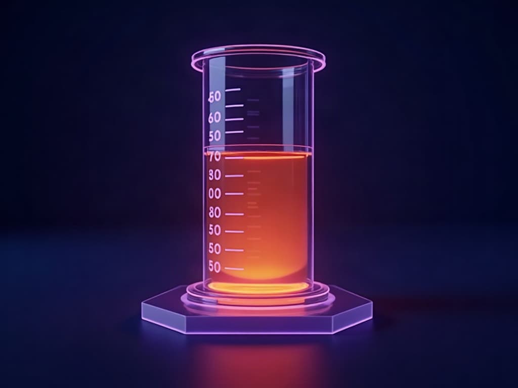 An uncapped glass cylinder overflowing with amber liquid past the last marker on its scale