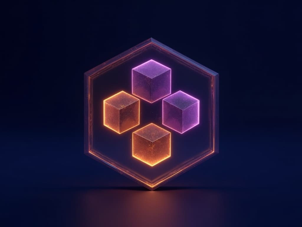 Four translucent prisms in varying orientations connected by dashed lines to a central convergence point representing vector space concepts