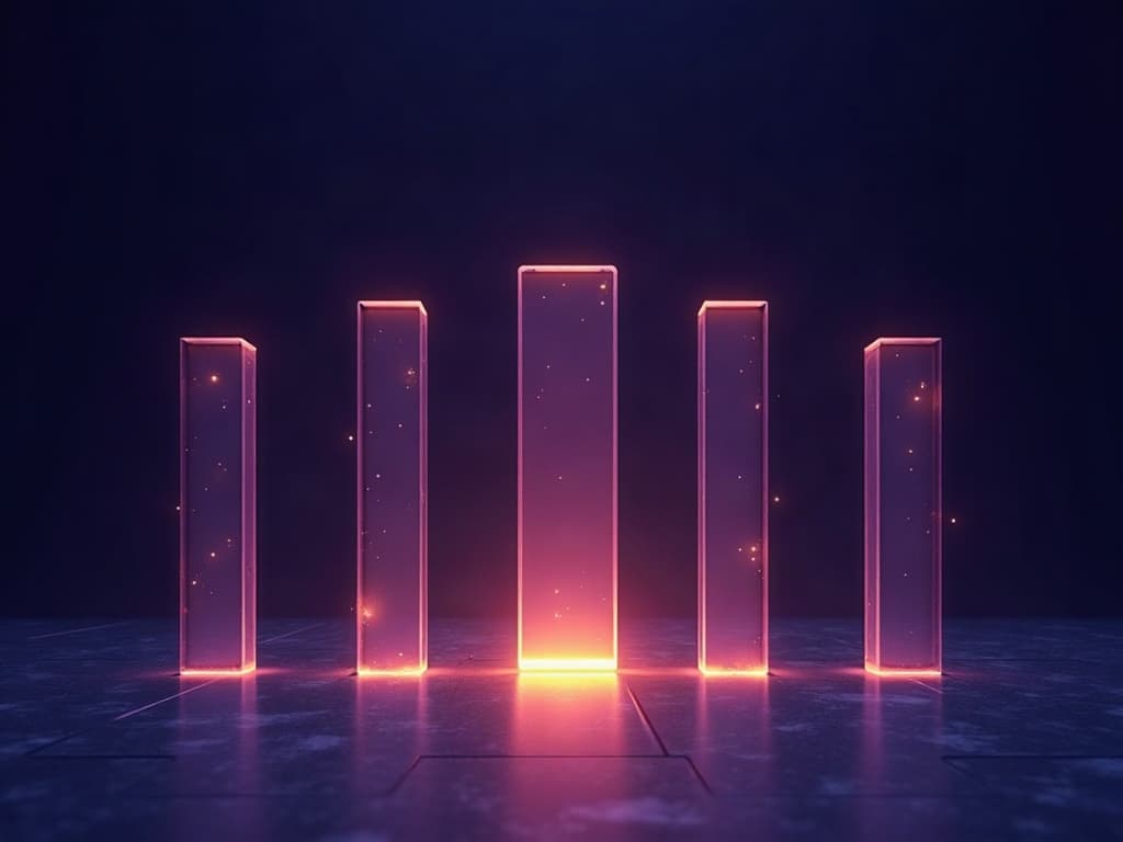 A row of solid barriers turning transparent one by one as a beam of light passes through them