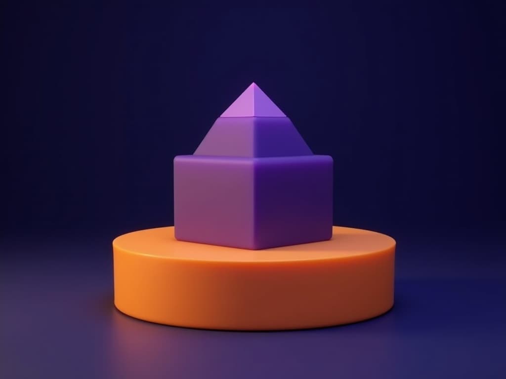 Small prism rising above a large heavy base slab compressed by two flanking wedge forms