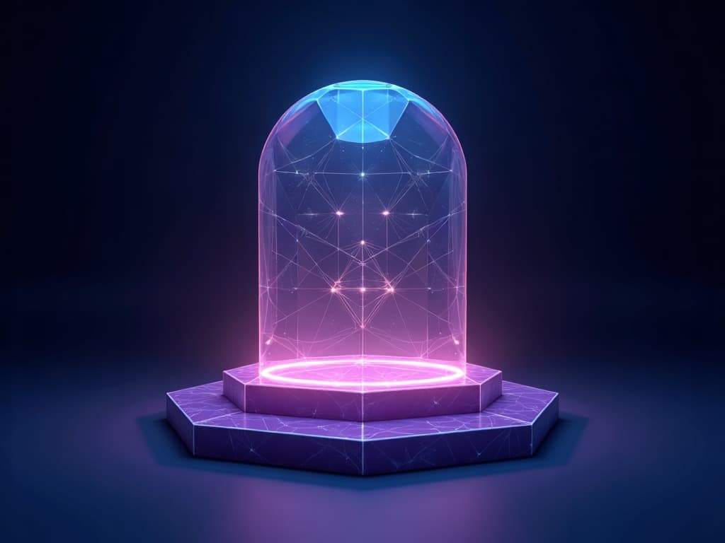 A translucent dome with misaligned interior fragments rising above a solid purple base prism