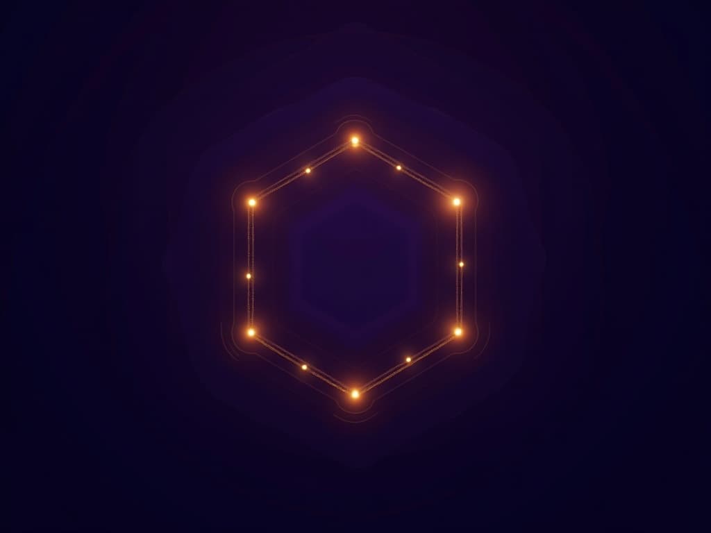 Concentric purple ripples expanding from an amber hexagonal core with two nodes on separate rings illustrating semantic similarity retrieval