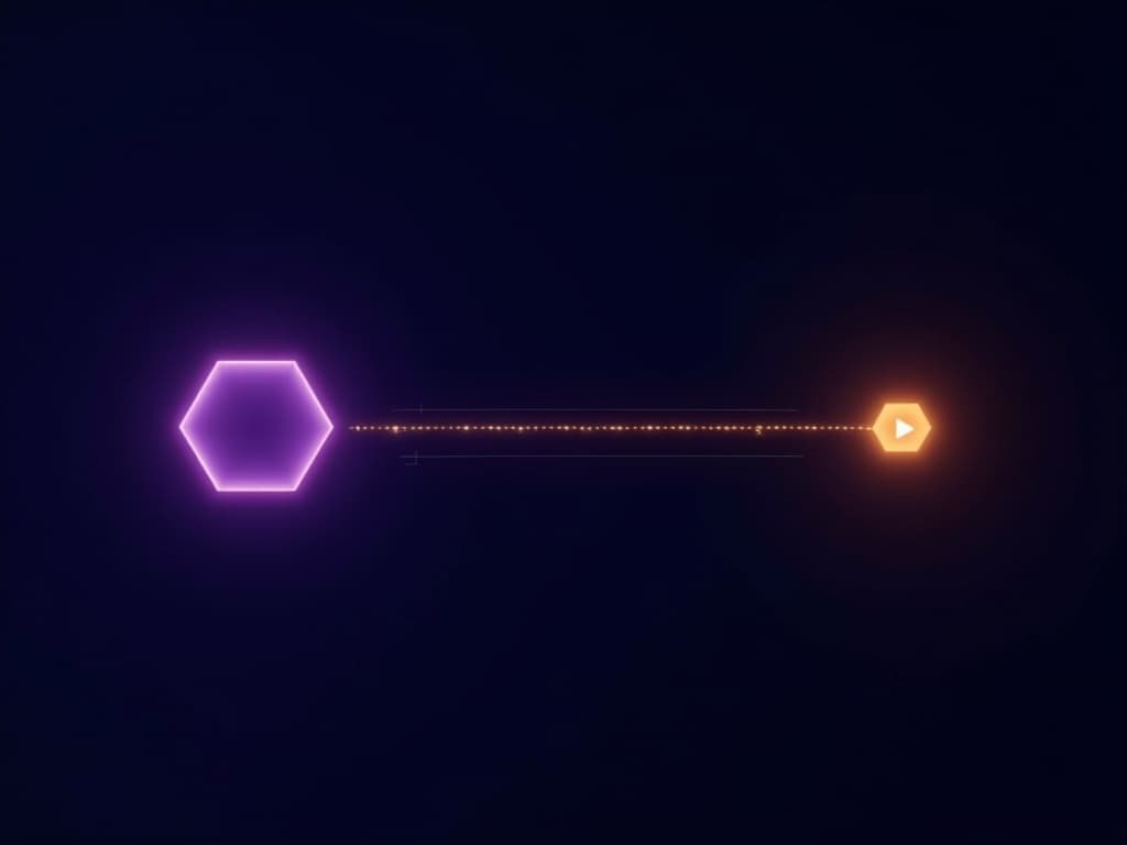 A luminous form on the left extending a connection line rightward that is visibly broken into discontinuous segments before reaching the target.