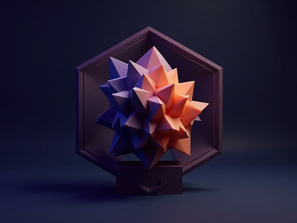 A single evolving sculpture with strata of prior states layered at its base and new geometric facets projecting outward from its top.