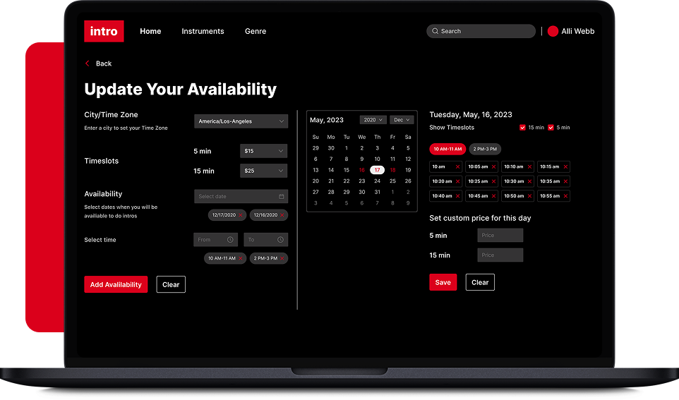 Intro marketplace screen for live video sessions between fans and creators