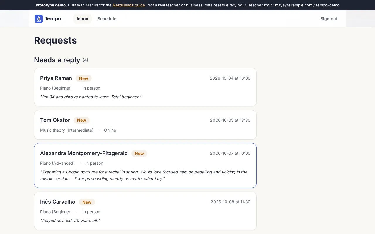 Prototype teacher inbox