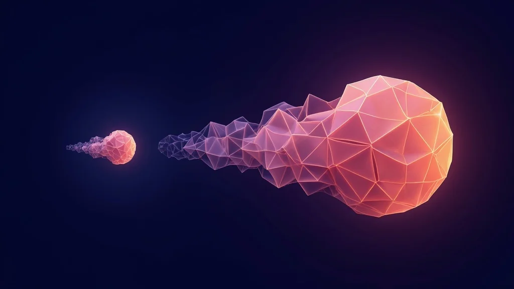 A small crystalline form on the left unfolding into a larger interconnected lattice on the right, built from the same geometry.