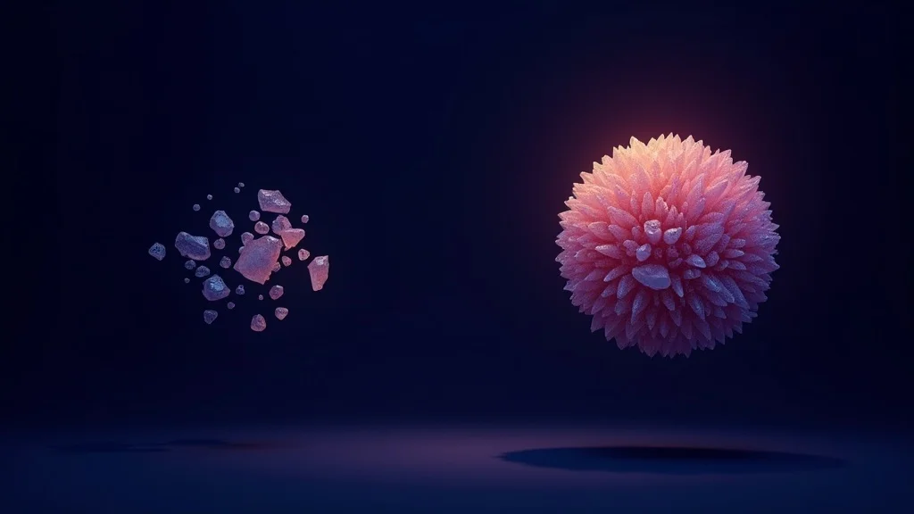 Two crystalline masses at the same scale: a sparse cluster on the left, a densely packed cluster on the right.